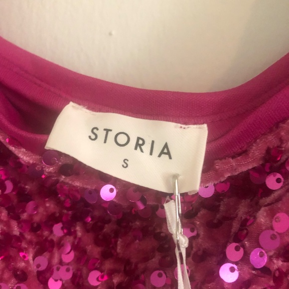 NWT Storia Pink Velvet Sequin Dress Small - Picture 5 of 5